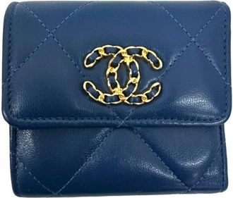 Chanel Blue Leather Wallet (Bi-Fold) (Pre-Owned)