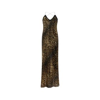 Roberto Cavalli Gowns, female, Beige, Size: XS Jaguar-Print Dress