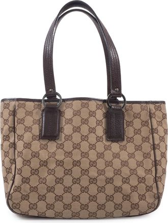 Gucci Gg Canvas Brown Canvas Leather Tote Bag (Pre-Owned)
