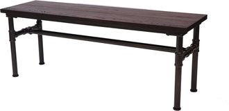 Hhg Nunca Usado] Banco Hhg 488b, Banco De Comedor Taburete, Madera De Olmo Dise&ntilde;o Industrial, 120x35cm Certificado Mvg, Negro-marr&oacute;n