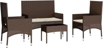 vidaXL Set Muebles De Jard&iacute;n 4 Piezas Y Cojines Rat&aacute;n Sint&eacute;tico Marr&oacute;n Vidaxl