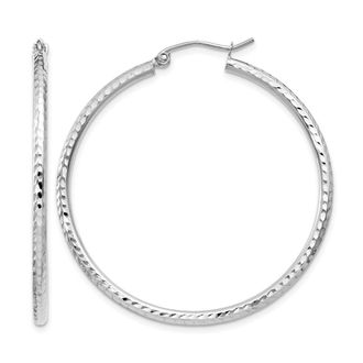 Diamond2Deal 14k White Gold Diamond-cut 2mm Round Tube Hoop Earrings