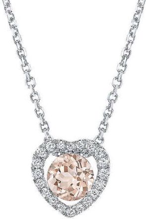 Pompeii3 1Ct Morganite & Lab Grown Diamond Heart Pendant 14k White Gold Womens Necklace
