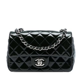 Chanel Pre-owned Womens Mini Rectangular Classic Patent Single Flap - Black Leather - One Size