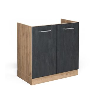 Vicco Armario Bajo Para Fregadero R-line, Hormig&oacute;n Negro, 80 Cm Sin Encimera