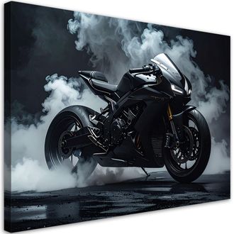 Feeby Cuadro En Lienzo, Motocicleta Deportiva Negra, 120x80