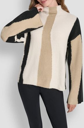 DKNY Stripe Roll Neck Sweater in Ecru Multi at Nordstrom, Size X-Large
