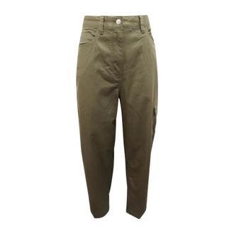 Calvin Klein Straight Trousers, female, Green, Size: S Twill High Trouser