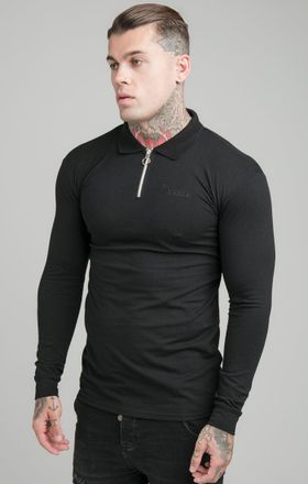 Siksilk Polo de cremallera opulenta negra L