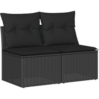 vidaXL Set Sof&aacute;s Jard&iacute;n Y Cojines 2 Pzas Rat&aacute;n Sint&eacute;tico Acacia Negro Vidaxl
