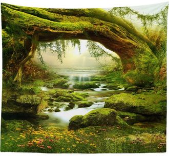 OEM Tapiz De Pared - Bosque Psicod&eacute;lico - Luz Solar Clara - Para Colgar - Paisaje - Selva Bohemia - Arte De Pared - Decoraci&oacute;n (200 X 150 Cm)