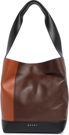 Marni Small Pod 2.0 Colorblock Lambskin Leather Tote in Bark/sudan/black at Nordstrom