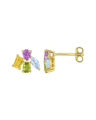 Rina Limor Silver 1.48 Ct. Tw. Amethyst, Yellow Sapphire, Peridot, Blue Topaz Floral Drop Earrings