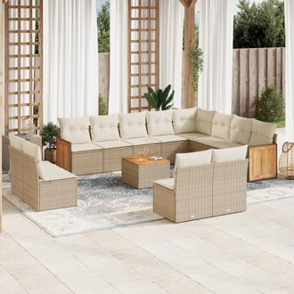 vidaXL Set Sof&aacute;s De Jard&iacute;n Con Cojines 13 Pzas Rat&aacute;n Sint&eacute;tico Beige Vidaxl