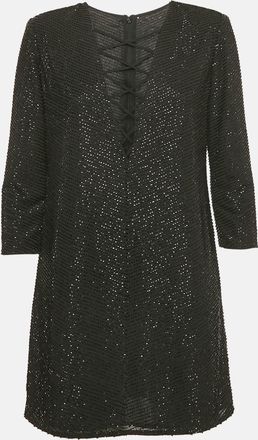 Elisabetta Franchi Black Beaded Chiffon Lace-Up Mini Dress