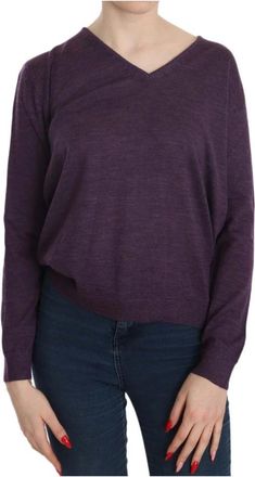 Byblos Elegante paarse wollen V-hals blouse - Dames - V-hals truien - Paars - 2XL - Wol - Truien & Vesten