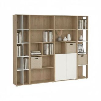 Dmora Dmora - Parete attrezzata Litvjak, Composizione soggiorno, Mobile salotto multiuso, Armadio porta tv, 241x34 h205 cm, Rovere e Grigio