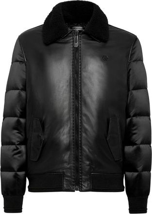 Philipp Plein Lamsvel en Nylon Down Bomber - Heren - Gewatteerde jassen - Zwart - L - Nylon - Jassen