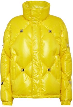 Philipp Plein Gewatteerde High-shine donsjas - Dames - Gewatteerde jassen - Geel - S - Nylon - Jassen