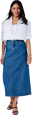 Jessica London True Fit Stretch Denim Midi Skirt in Medium Stonewash Orchid at Nordstrom, Size 32