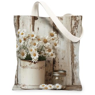 Generic Spring Chamomile Flower Canvas Tote Bag for Shopping 13x15, Farmhouse Rustic Florals Reusable Grocery Print Bag for Women, Country Beach Aesthetic Pai
