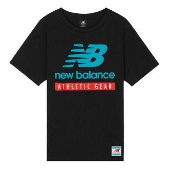New Balance Essentials Stacked Logo Short Sleeve T-Shirt Asia Sizing Black Aqua AMT11517-BK