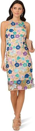 Adrianna Papell Embroidered Column Midi Dress Womens Dress Blue : 14, Polyester