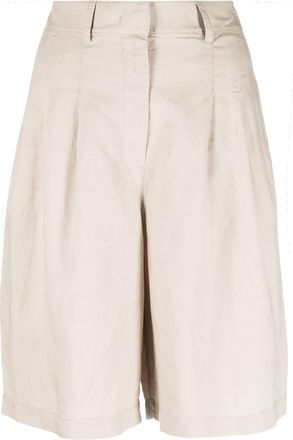 Emporio Armani pleat-detail tailored shorts - women - Linen/Flax/Cotton/Lyocell - 42 - Neutrals