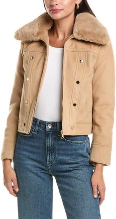 La Fiorentina Faux Fur Collar Cropped Jacket