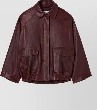 R&oacute;he grainy leather oversized aviator jacket