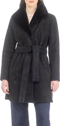 Gorski Genuine Shearling Belted Stroller, Suede Finish in Black at Nordstrom, Size X-Small