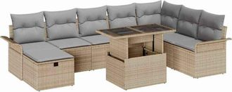 vidaXL Garden Sofa Set with Cushion 9 pcs Beige Poly rattan vidaXL