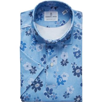 Emanuel Berg Modern Fit 4 Flex Short Sleeve Stretch Knit Polo Shirt in Medium Blue at Nordstrom Rack, Size Xx-Large