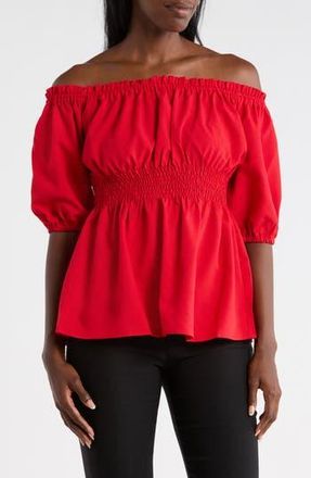Patrizia Luca Ruched Waist Cotton Top in Red at Nordstrom Rack, Size X-Small