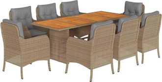 vidaXL Set Comedor De Jard&iacute;n 9 Pzas Con Cojines Rat&aacute;n Sint&eacute;tico Beige Vidaxl