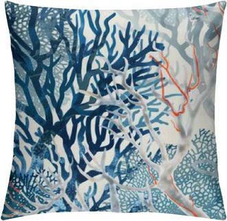 OEM Juego De Fundas De Almohada N&aacute;uticas Color Coral - Tema De Playa Oce&aacute;nica En Azul Y Blanco, Fundas Suaves Para Cojines De Sof&aacute;, Aptas Para Dormitorio/