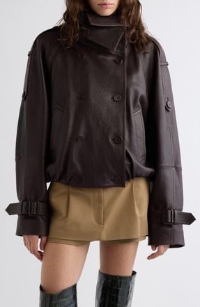 Acne Studios Laris Leather Crop Trench Coat in Dark Brown at Nordstrom, Size 42