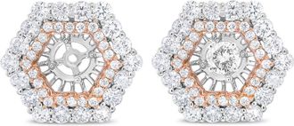 House of Brilliance 14K Rose and White Gold 1 7/8 Cttw Round Diamond Double Halo Earring Jacket for 6mm Round Studs (G-H Color, VS2-SI1 Clarity)