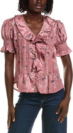 T Tahari Short Gathered Sleeve Ruffle Top
