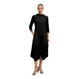 Joseph Ribkoff Bubble Jacquard & Silky Knit Cocoon Jurk - Dames - Casual kleedjes - Zwart - XS - Kleedjes