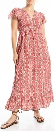 Max Studio Flutter Sleeve Maxi Dress in Red/Cream at Nordstrom Rack, Size X-Small