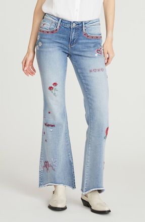 Free People Eva Love Letters Embroidered Flare Jeans in Light Wash at Nordstrom Rack, Size 32
