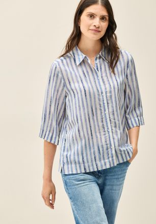 Cecil Hemdbluse CECIL, Damen, Gr. XS (36), blau (urban navy), Web, Obermaterial: 67% Viskose, 33% Baumwolle, gestreift, normal h&uuml;ftbedeckend, Rundhals, Blus