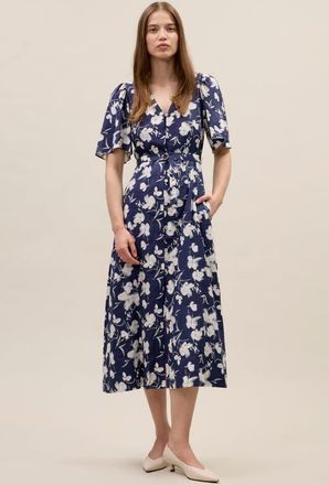 Rebecca Taylor Bea Linen Maxi Dress in Navy Combo at Nordstrom, Size X-Large