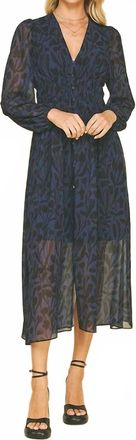 Pinch Design Print Button Down Chiffon Maxi Dress In Navy