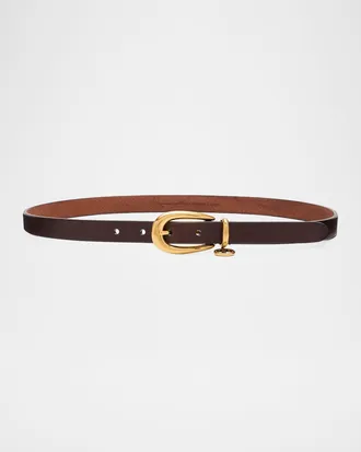 Saint Laurent Cassandre Charm Thin Leather Belt