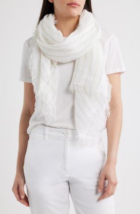 Eileen Fisher Stripe Organic Linen Scarf in Wheat at Nordstrom
