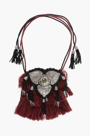 Dsquared2 Collana Plastron in Pelle e Metallo con Frange Dsquared2