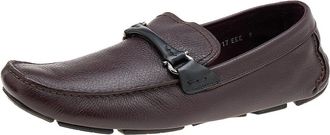 Ferragamo Burgundy/black Leather Gancini Bit Slip On Loafers