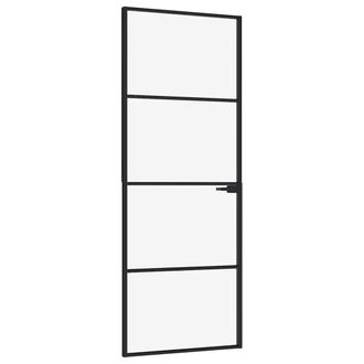 vidaXL Puerta De Interior Vidrio Templado Y Aluminio Negro 76x201,5 Cm Vidaxl
